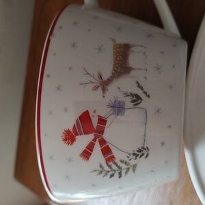 Grace Holiday Snowman Cup&Saucer Set - Red and White. Santas Snacks